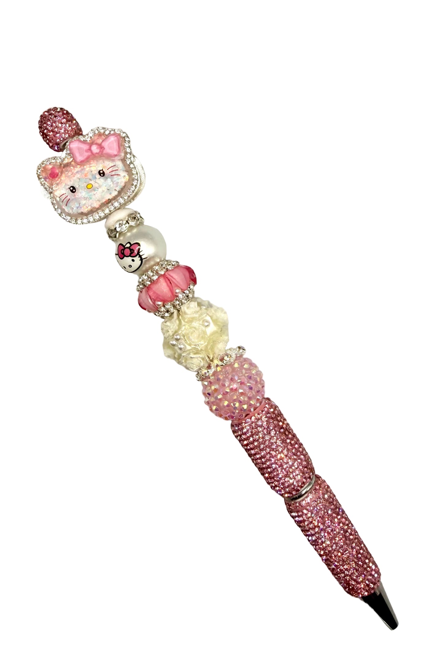 🎀 Pink Kitty Sparkle Beaded Pen